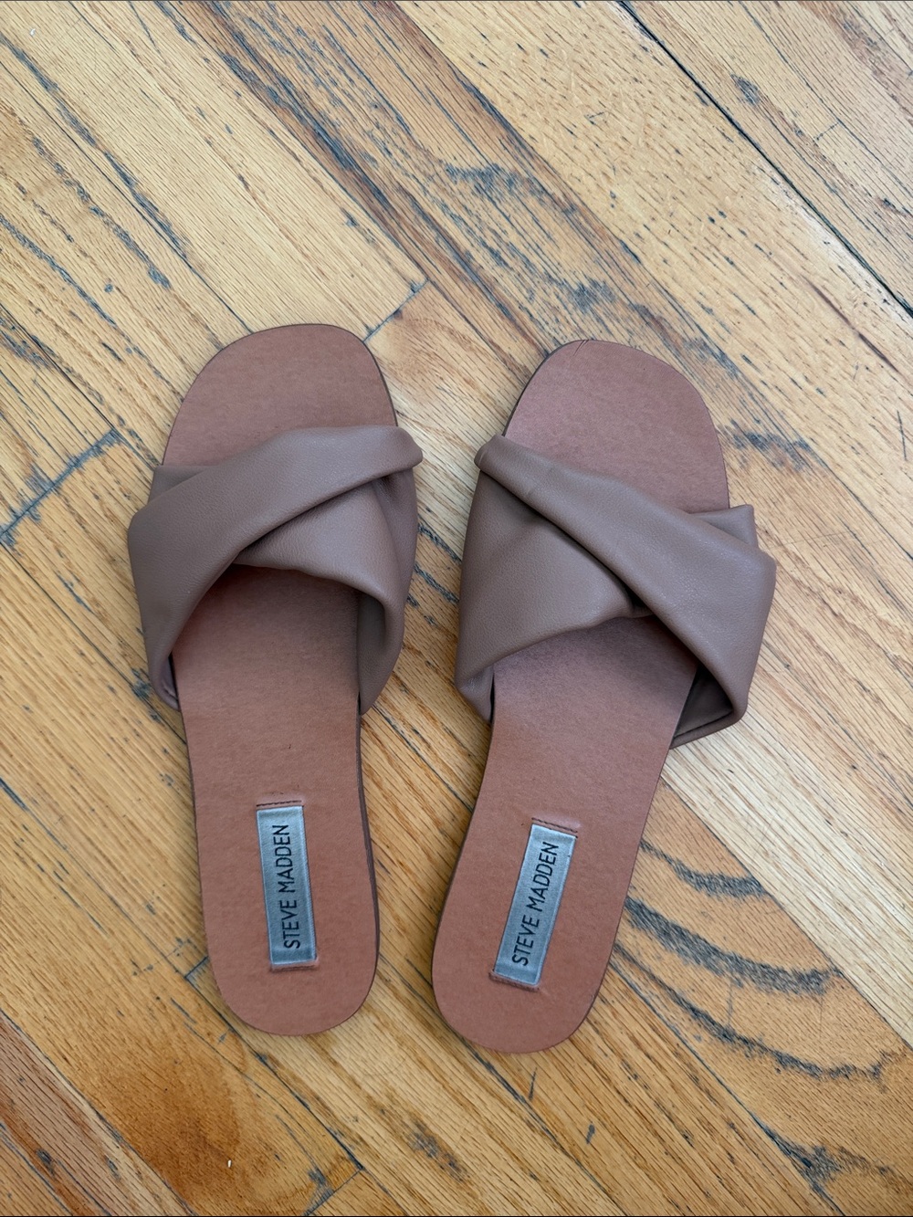 Steve Madden Brown Twisted Leather Slide Sandals Size 6.5